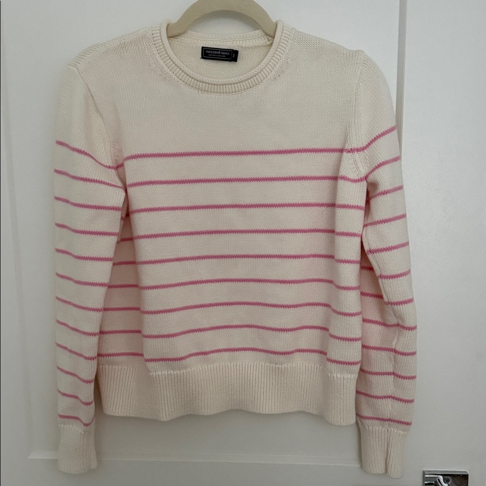 Vineyard Vines Cream and Pink Striped Sweater